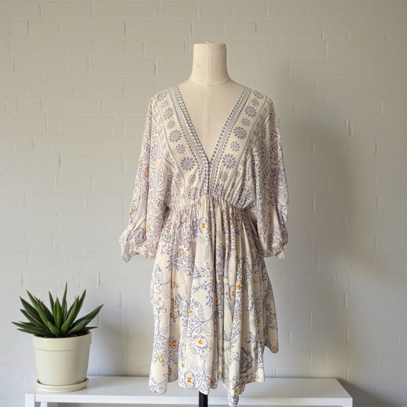 Olivaceous Dresses & Skirts - Olivaceous Boho Printed Mini Dress – V-Neck Peasant Style – Flowy  Sleeve